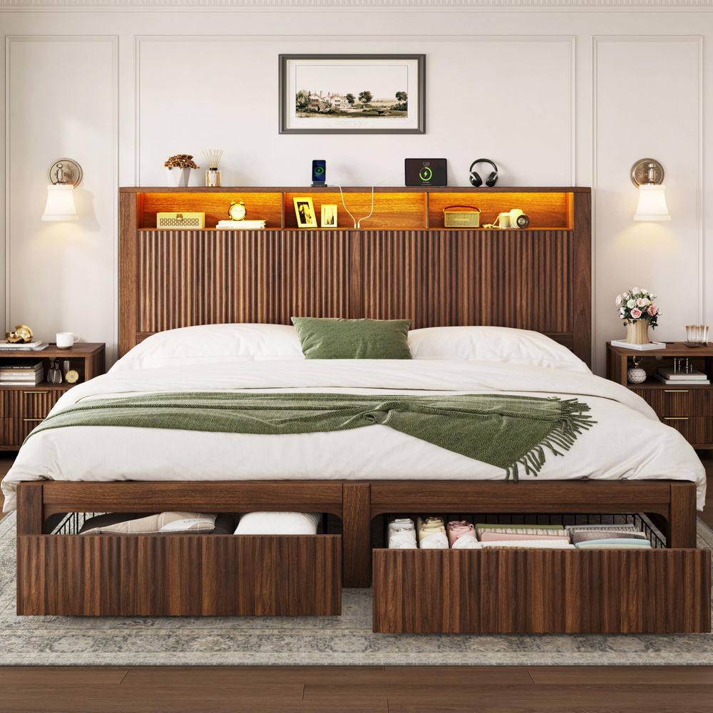 King Size Bed Frame With Storage Drawers - King Size Bed Frame and Headboard