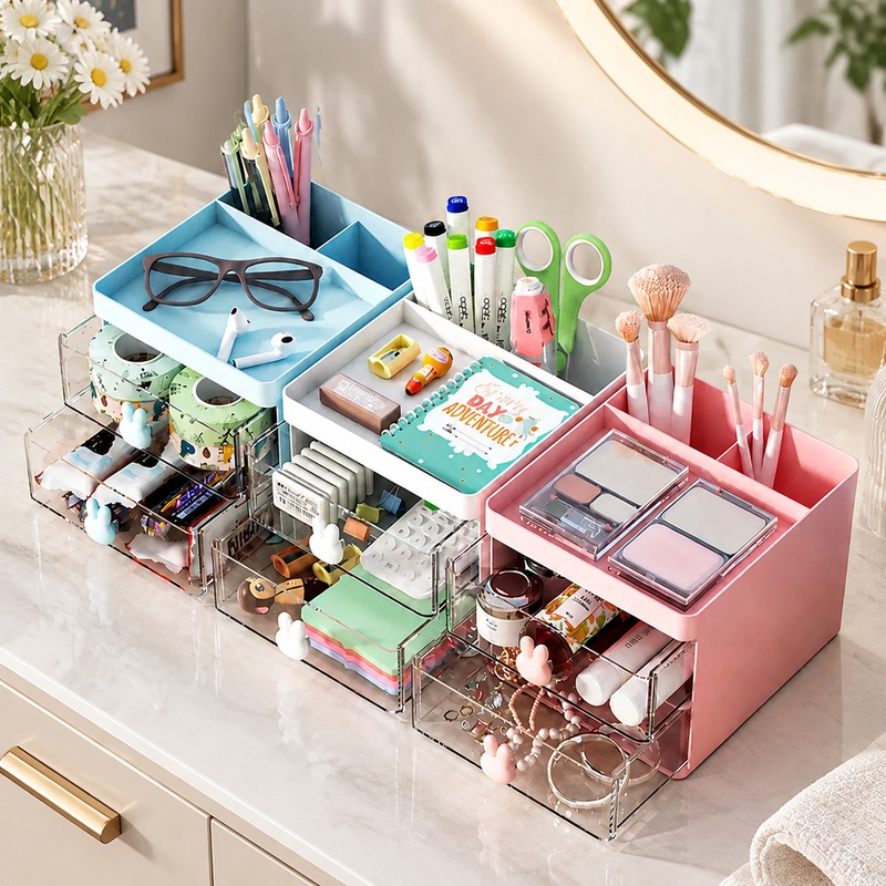 Office Furniture - Clear Acrylic Double-Layer Pen Holder with