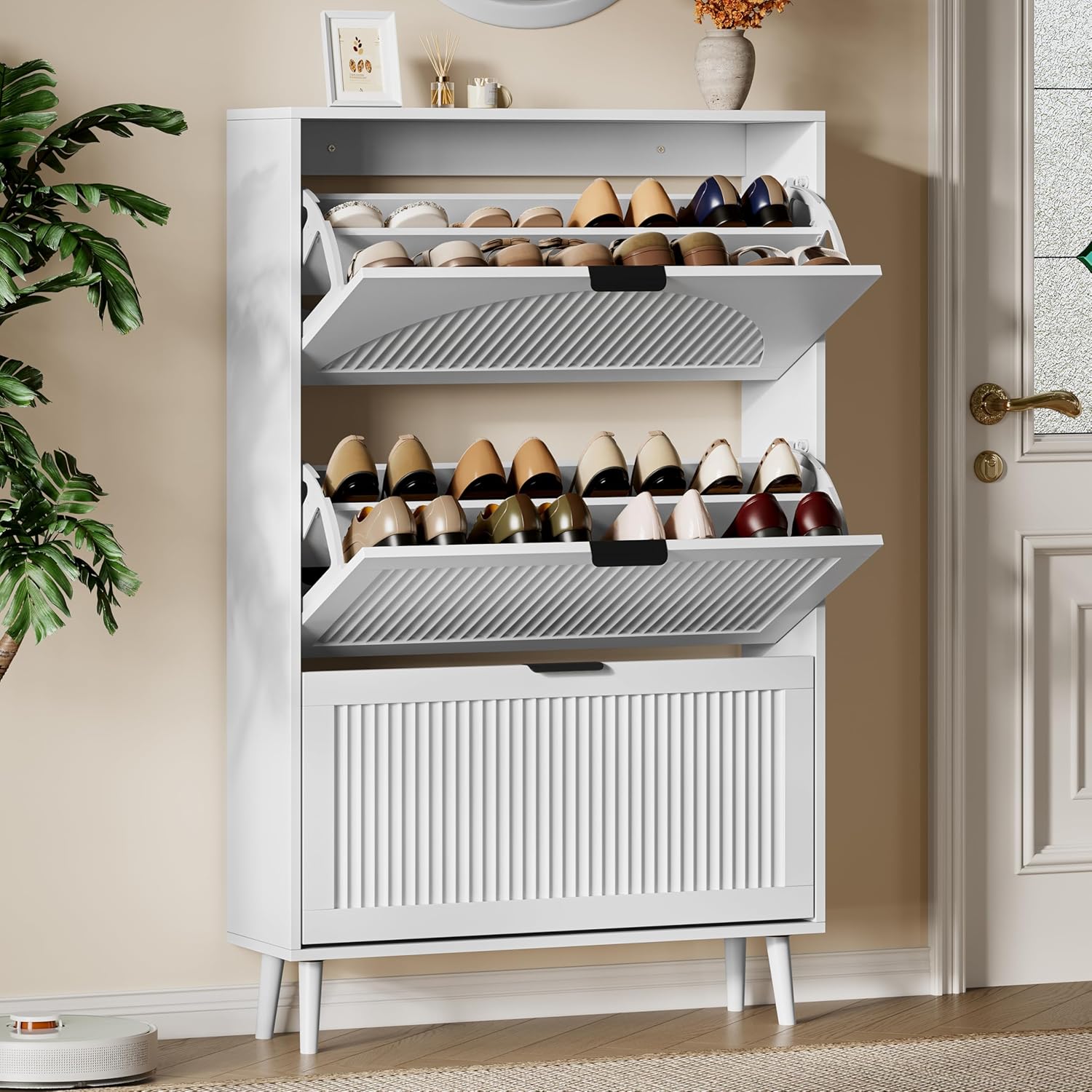 Shoe Rack Cabinet Narrow Entryway - Shoe Cabinet 3 Flip Drawers, 50