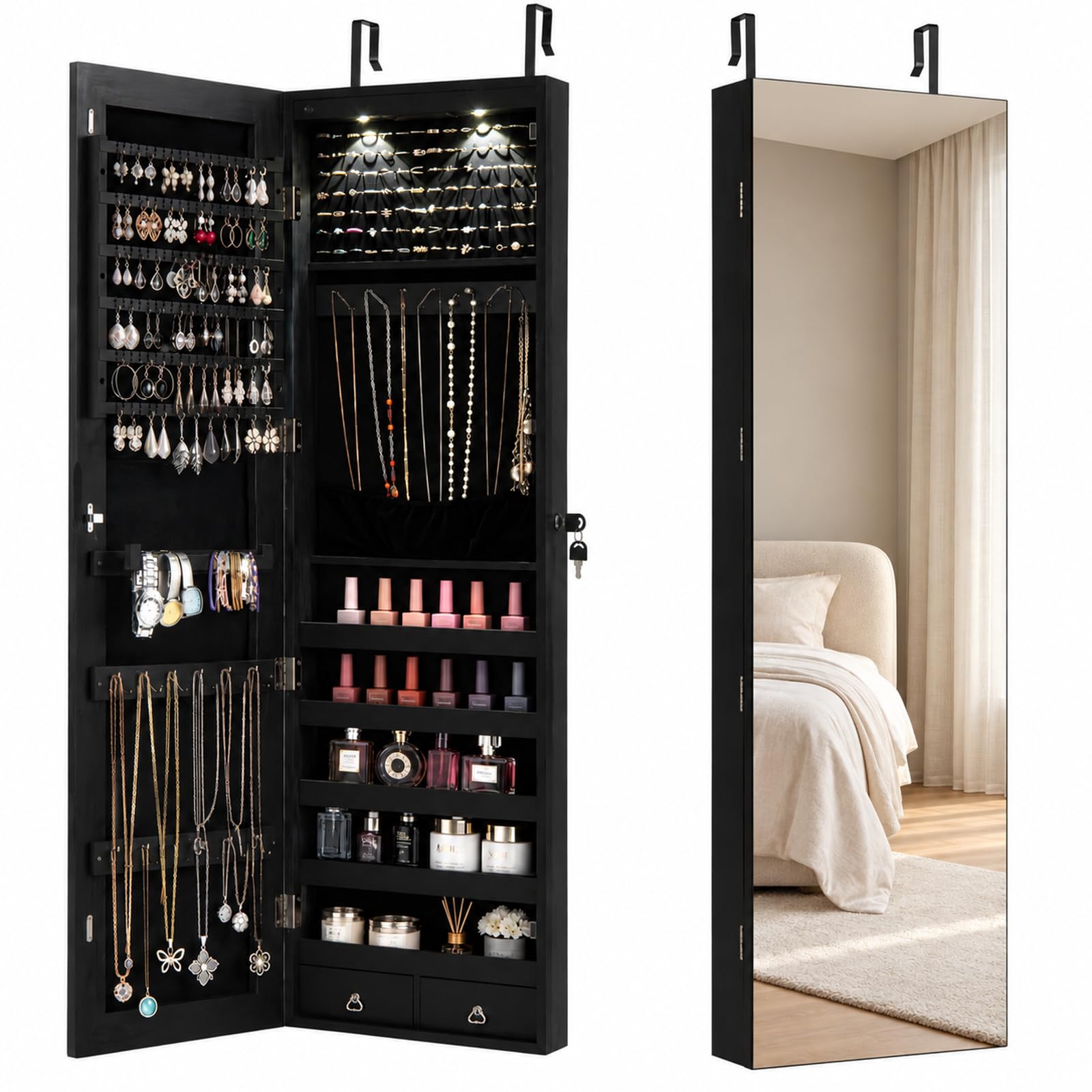 Full Length Mirror Jewelry Armoire - Full Length Mirror Lockable Jewelry Cabinet