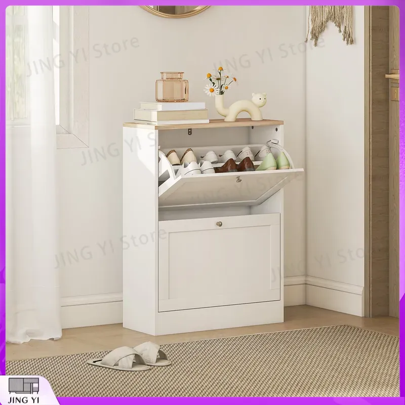 Narrow Shoe Cabinet with 2 Fli - огляд і ціна Shoe Rack Cabinet Narrow Entryway