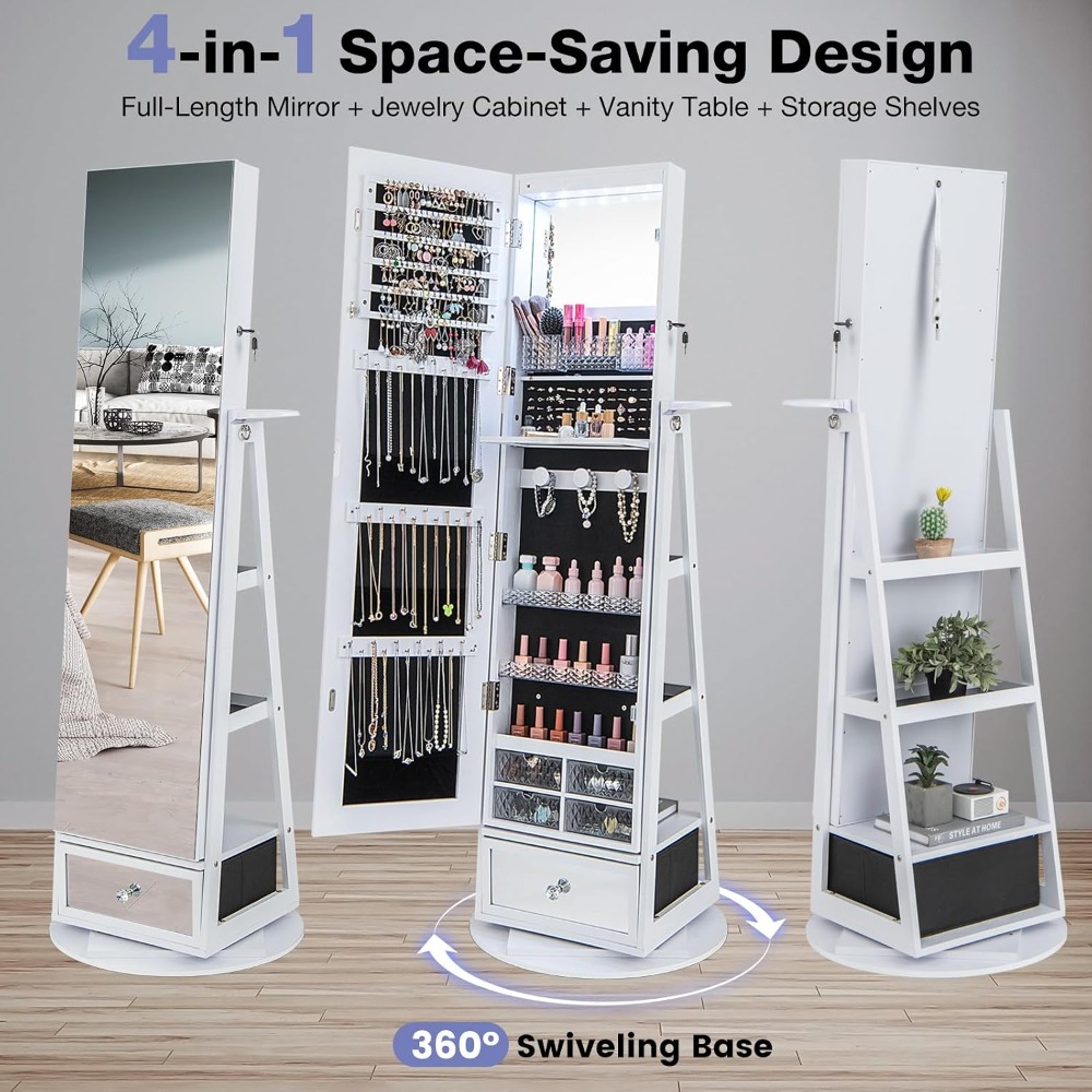 360° Swivel Jewelry Cabinet Ar - огляд і ціна Full Length Mirror Jewelry Armoire