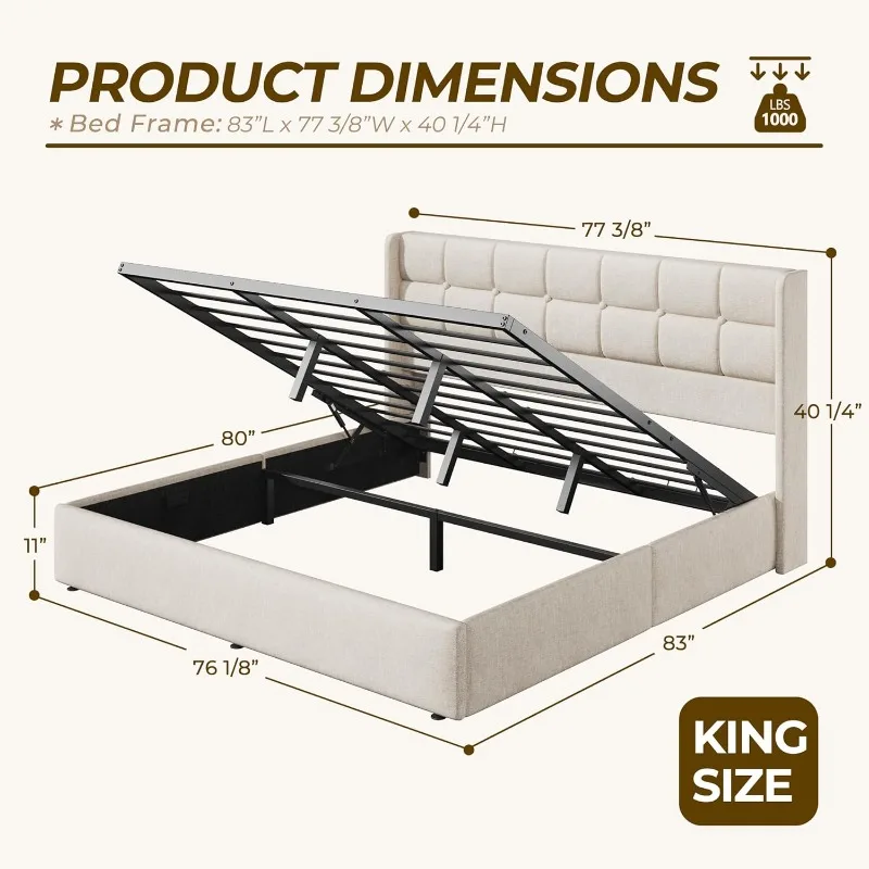 HISOFT King Size Lift Up Stora - огляд і ціна Gas Lift Storage Bed Hydraulic