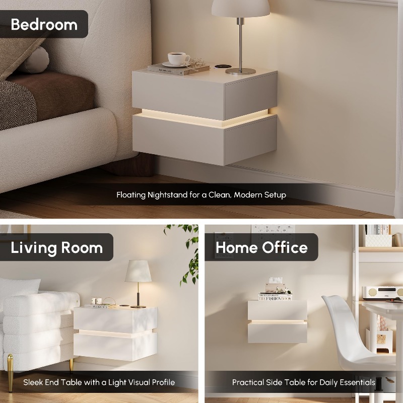 Set of 2 Floating Nightstands  - огляд і ціна Floating Nightstand With Led Light