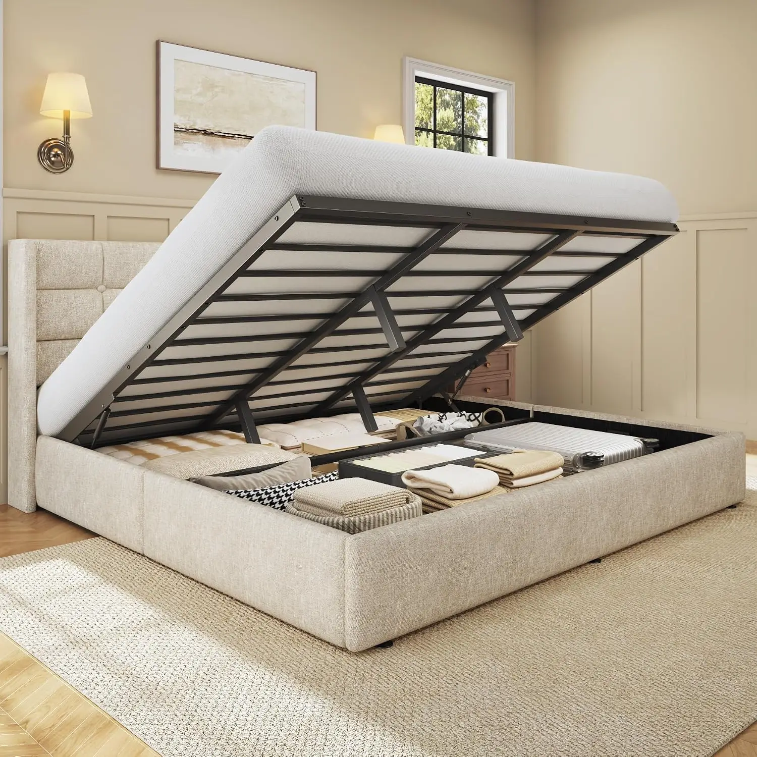 King Size Lift Up Storage Bed  - огляд і ціна Gas Lift Storage Bed Hydraulic