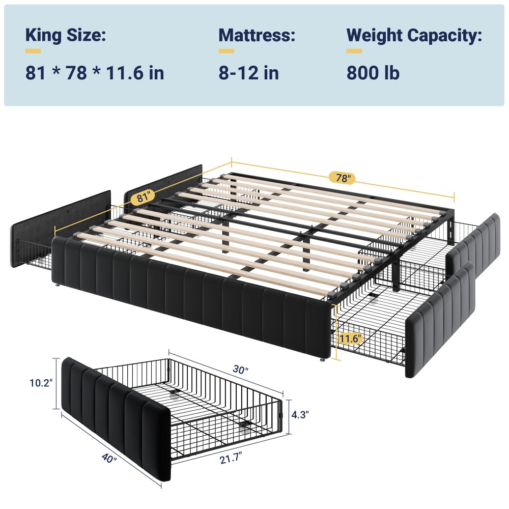 King Size Platform Bed Frame w - огляд і ціна King Size Bed Frame With Storage Drawers