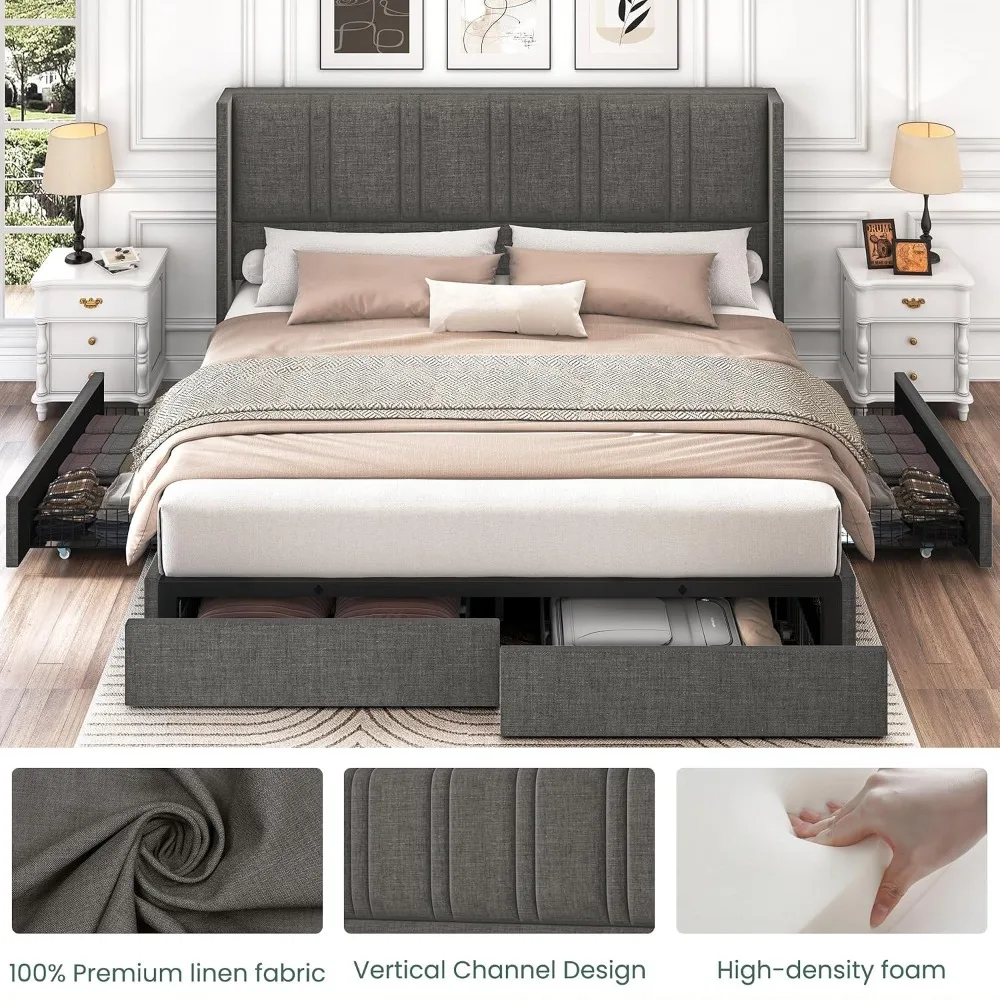 King Size Linen Upholstered Pl - огляд і ціна King Size Bed Frame With Storage Drawers