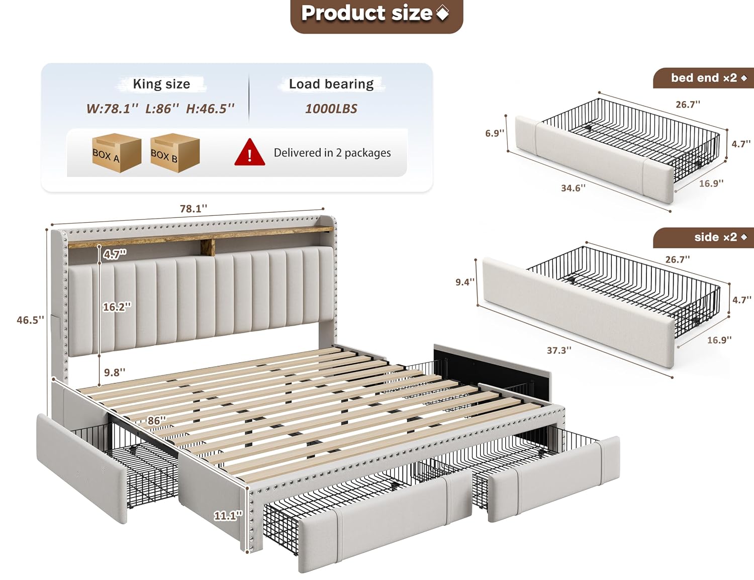 King Size Bed Frame 4 Storage  - огляд і ціна King Size Bed Frame With Storage Drawers