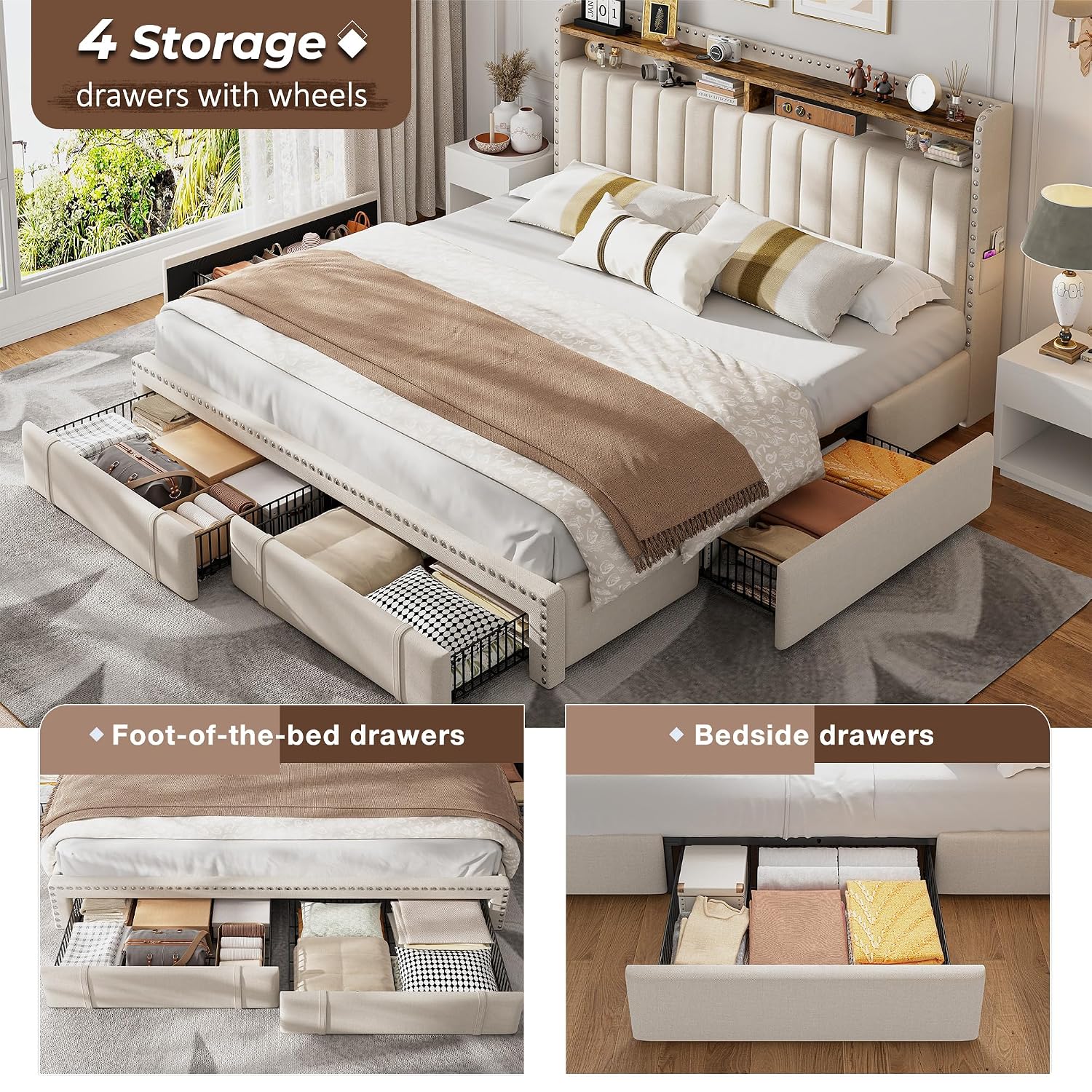 King Size Bed Frame 4 Storage  - огляд і ціна King Size Bed Frame With Storage Drawers