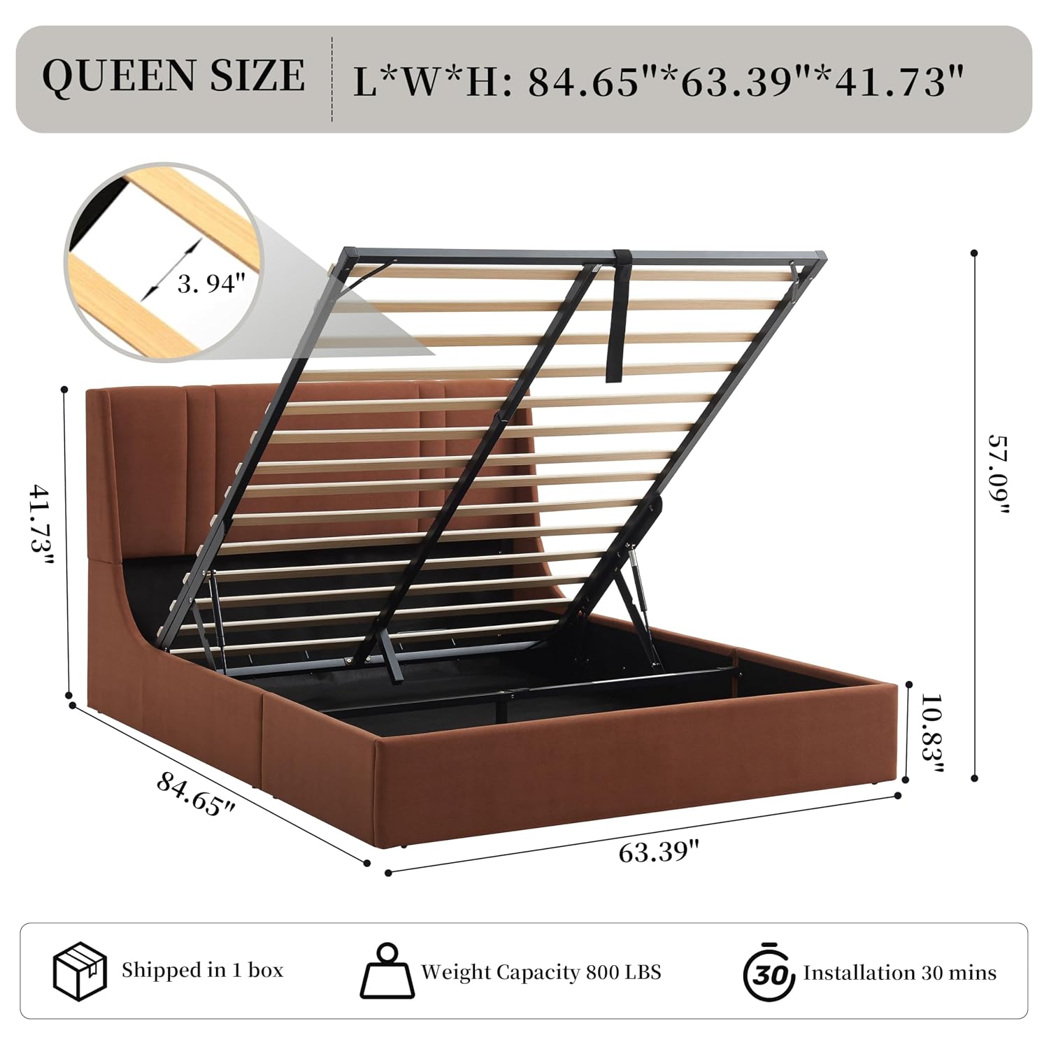 Queen Lift Up Storage Bed Fram - огляд і ціна Gas Lift Storage Bed Hydraulic