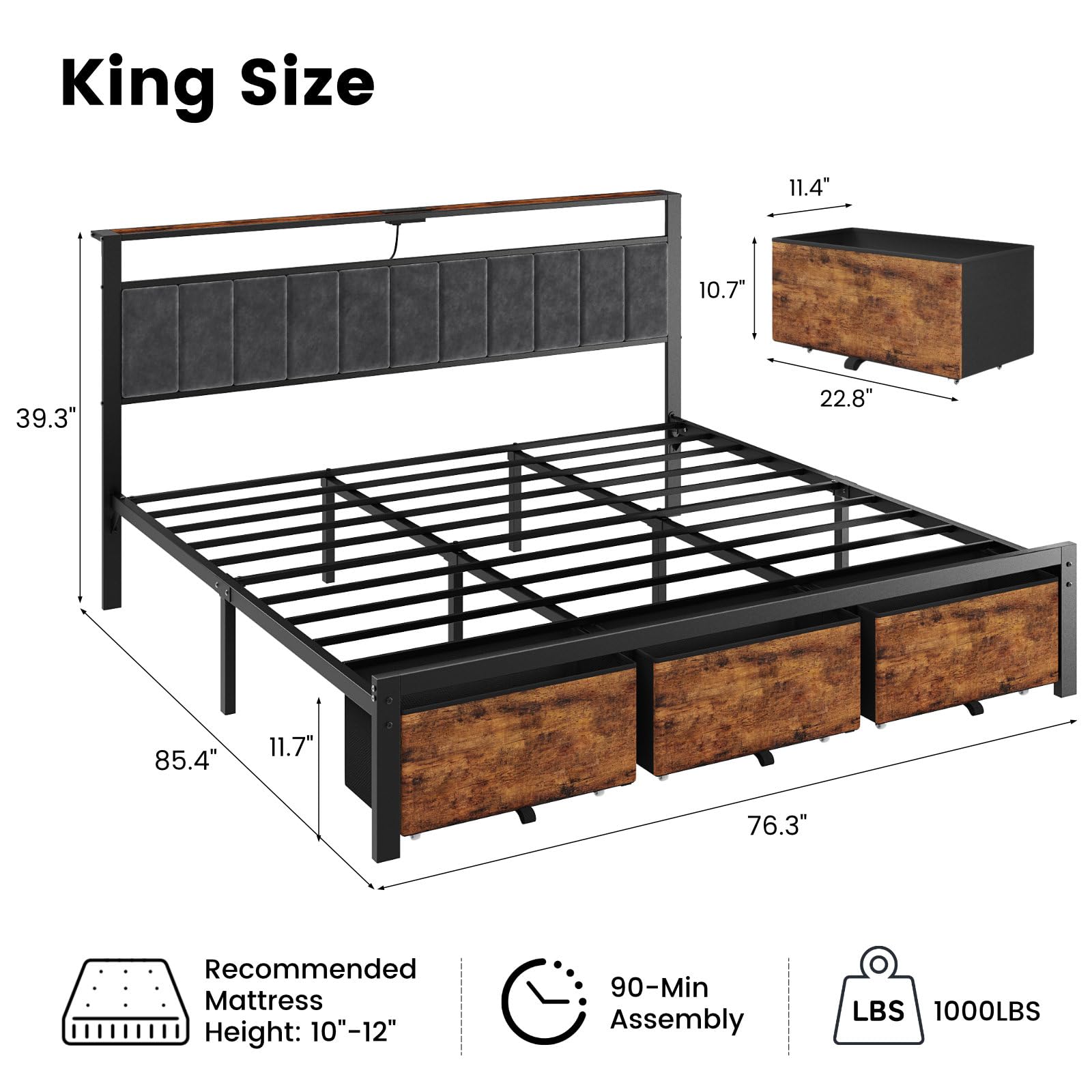 King Size Bed Frame with Stora - огляд і ціна King Size Bed Frame With Storage Drawers