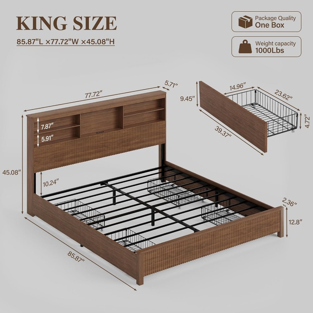 King Size Bed Frame with 4 Sto - огляд і ціна King Size Bed Frame With Storage Drawers