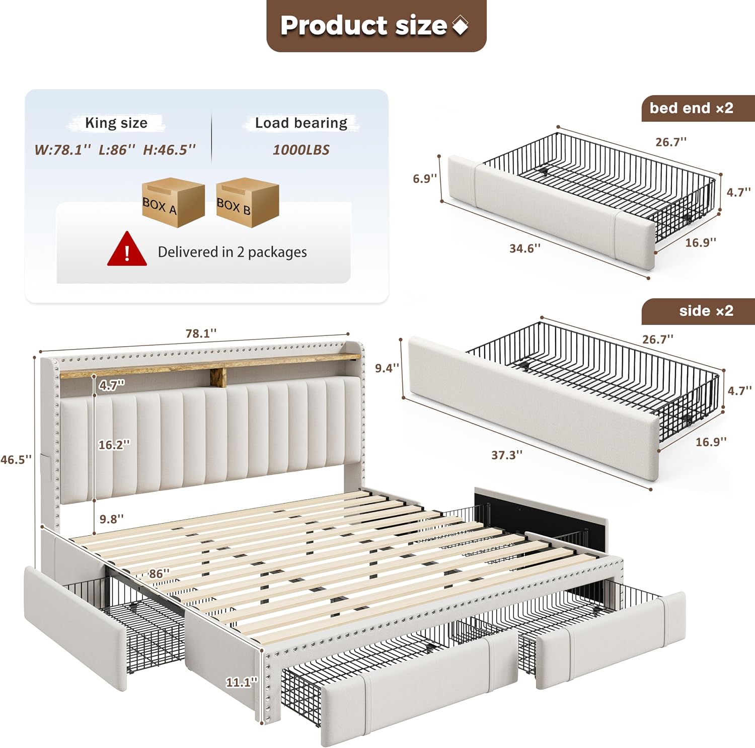 King Size Bed Frame with 4 Sto - огляд і ціна King Size Bed Frame With Storage Drawers