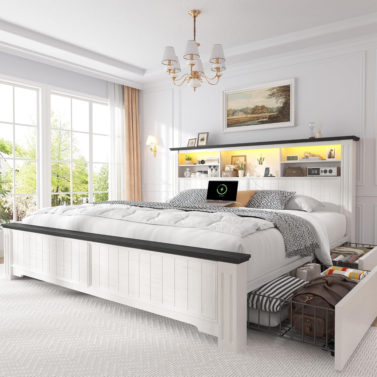 King Size Bed Frame and Headbo - огляд і ціна King Size Bed Frame With Storage Drawers