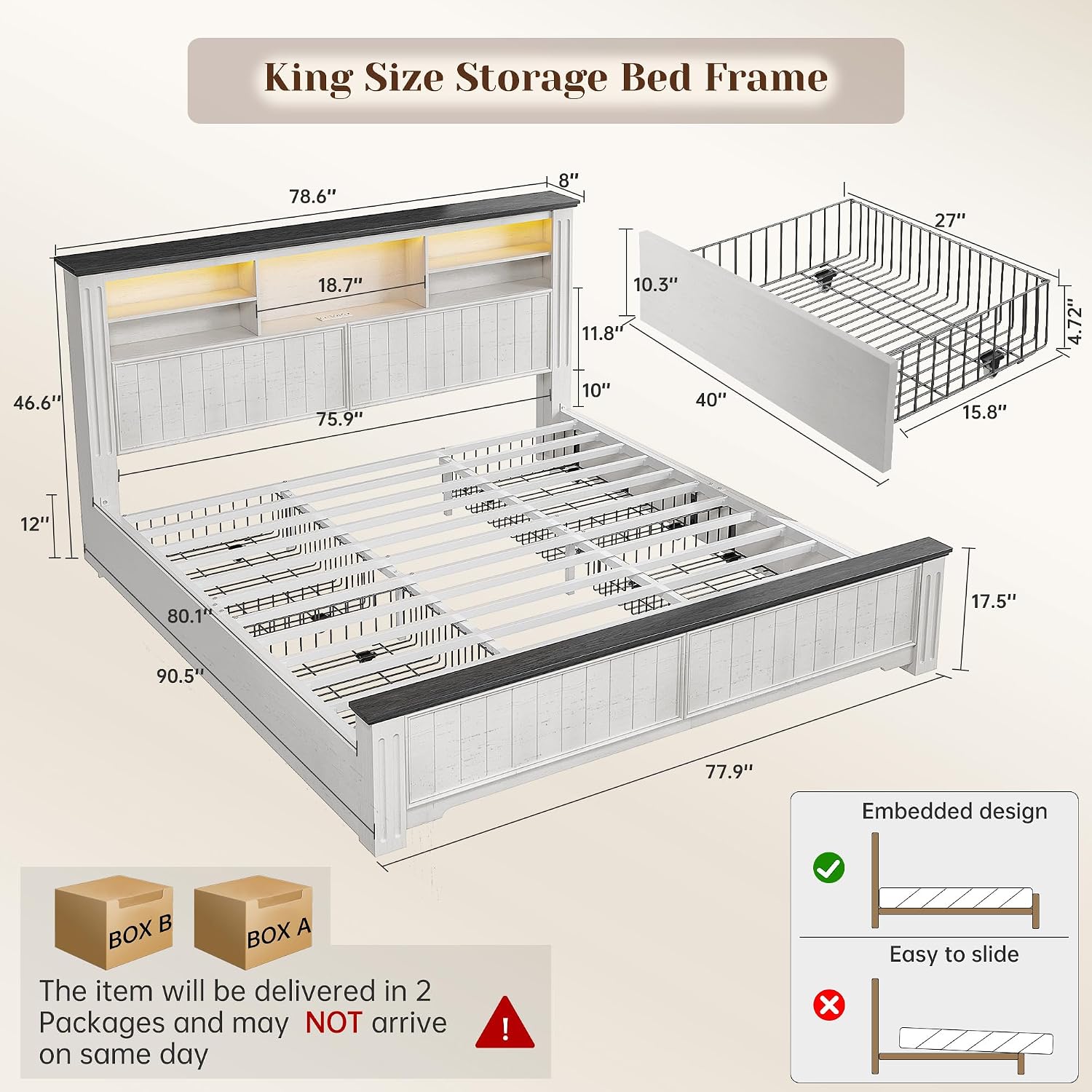 King Size Bed Frame and Headbo - огляд і ціна King Size Bed Frame With Storage Drawers
