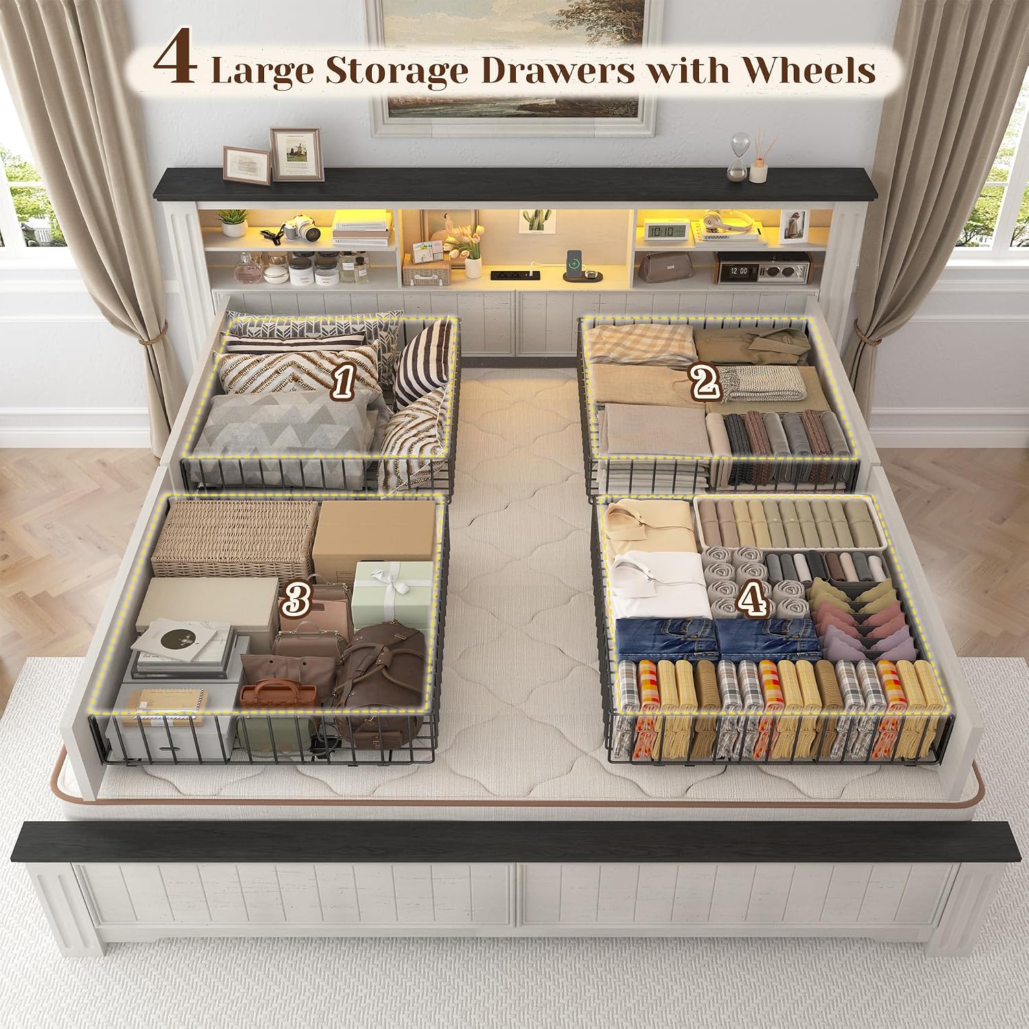 King Size Bed Frame and Headbo - огляд і ціна King Size Bed Frame With Storage Drawers