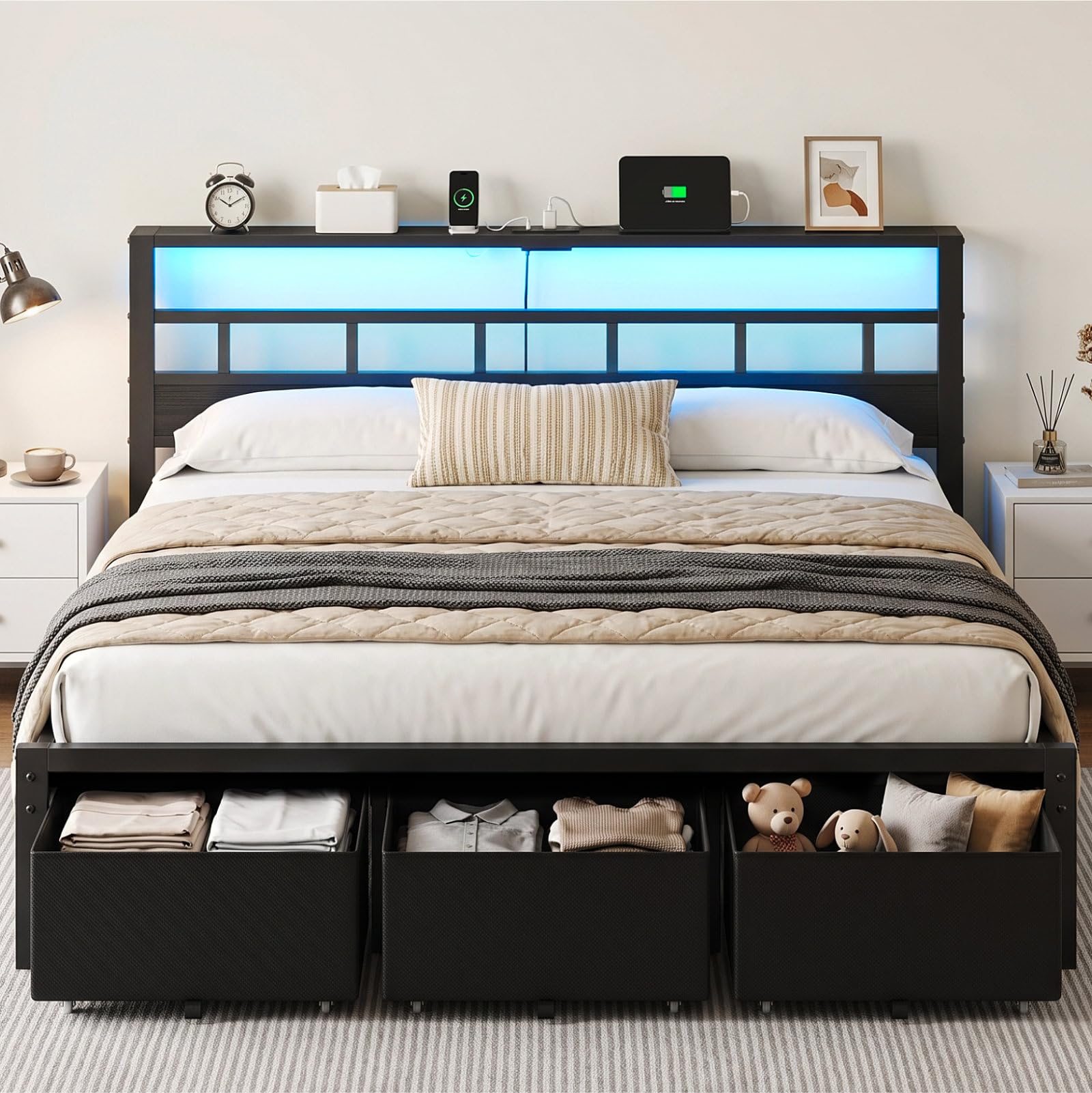 King Size Bed Frame with 3 Sto - огляд і ціна King Size Bed Frame With Storage Drawers