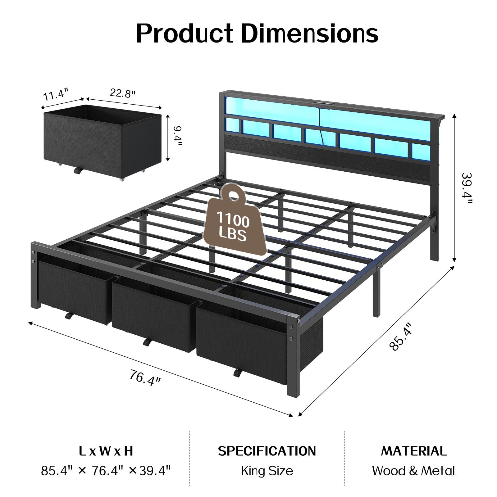 King Size Bed Frame with 3 Sto - огляд і ціна King Size Bed Frame With Storage Drawers