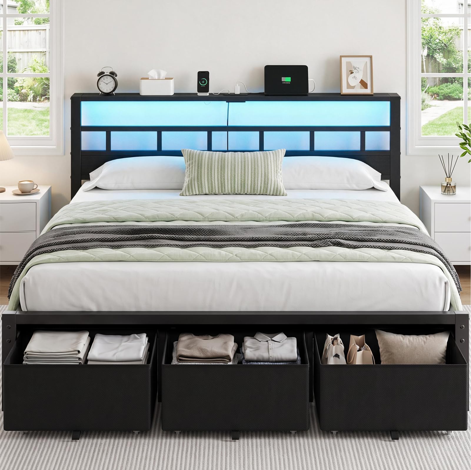 King Size Bed Frame with 3 Sto - огляд і ціна King Size Bed Frame With Storage Drawers