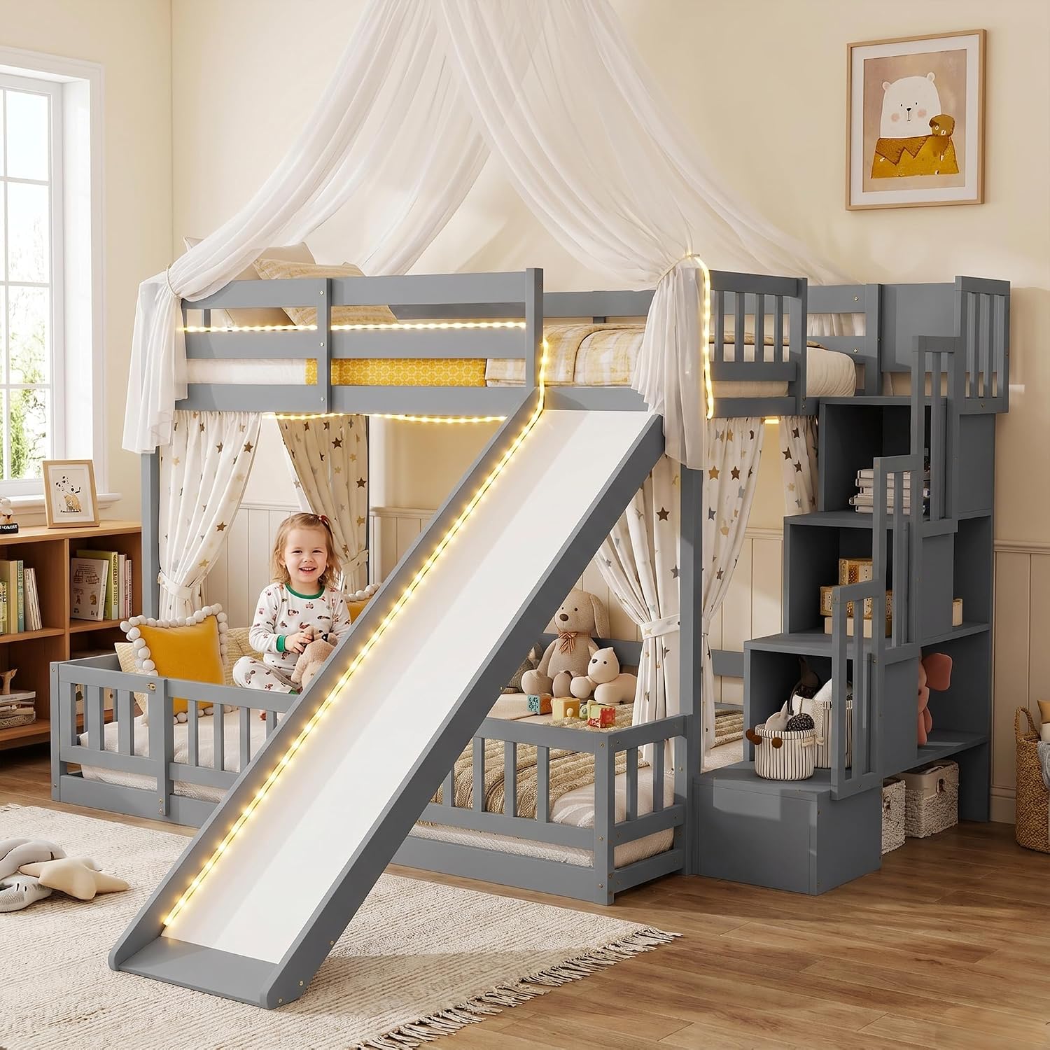 Twin Over Full Bunk Bed with S - огляд і ціна Bunk Bed With Stairs And Slide