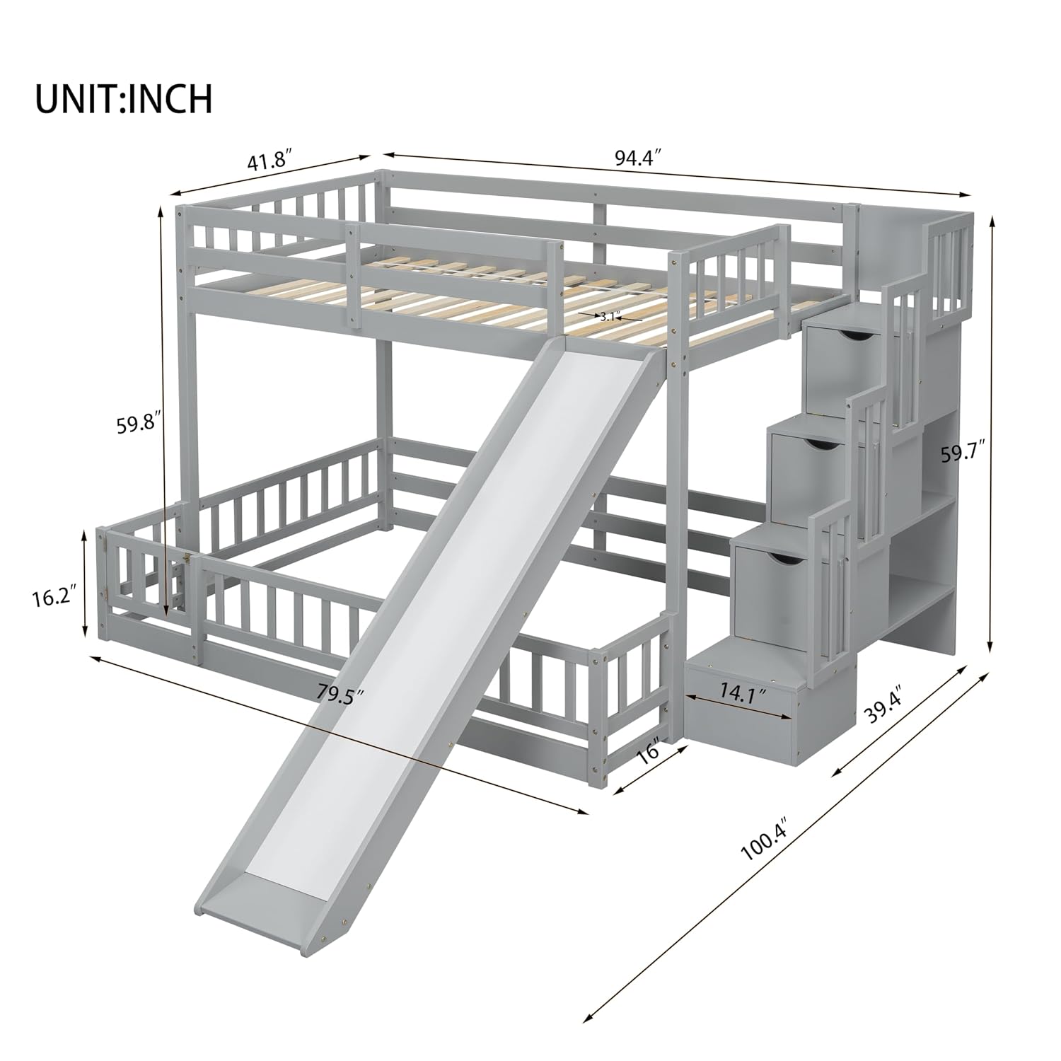 Twin Over Full Bunk Bed with S - огляд і ціна Bunk Bed With Stairs And Slide